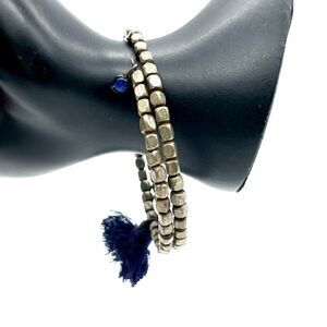 Coil Wrap Metal Bracelet with Tassel decor Silver Tone